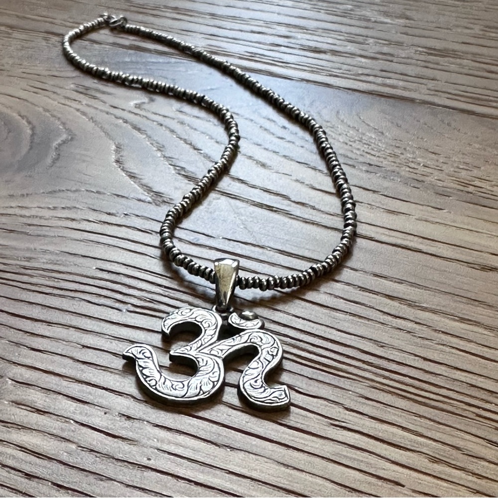 Sterling Silver Ohm Pendant and Beaded Chain 16” - Picture 3 of 15